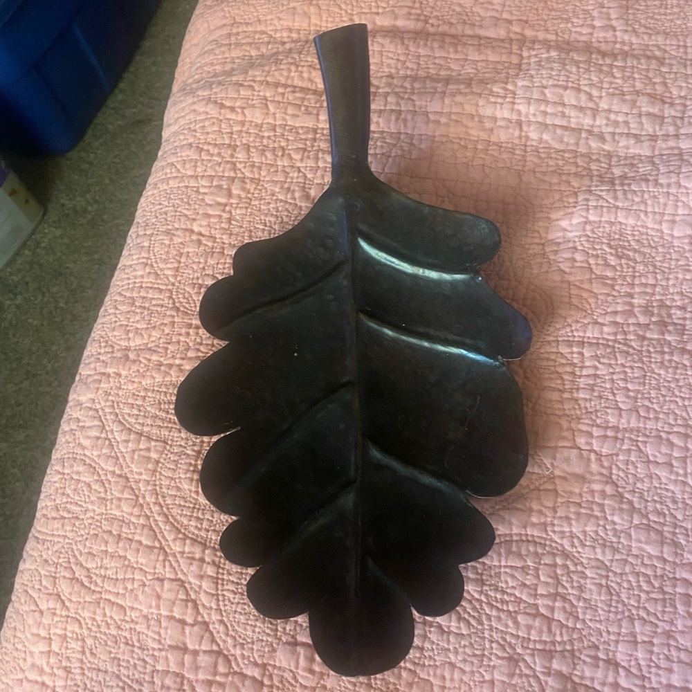 Leaf-Shaped Decorative Tray table/ candle display. Beautiful Patina  Metal.